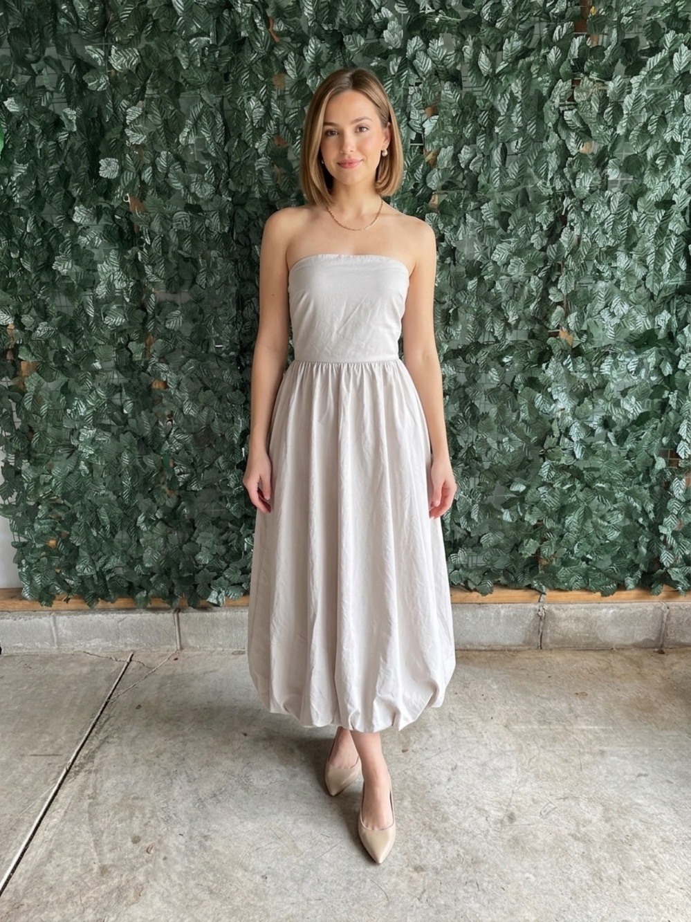 Zara strapless bubble-hem midi dress in light taupe - size xs - Picture 12 of 16